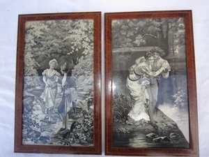 Neyret Frères Paire de tableau en soie tissée - Foto 1 di 14