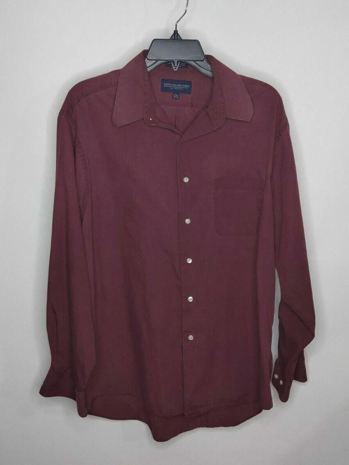 Camisa masculina Giorgio Brutini manga longa com botões Borgonha sólida L 16-161/2 34/35 - Imagem 1 de 3
