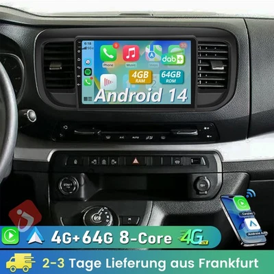 4G+64G DAB+ SWC Android 14 Carplay Für Peugeot Expert Citroen Jumpy Autoradio BT - Bild 1 von 4