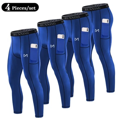 4 Pack Men's Compression Pants Baselayer Running Tights Leggings for Sports Gym - Image 1 of 4