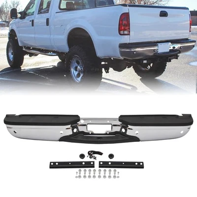 Chrome Steel Rear Bumper For 1999-2007 Ford F250 F350 Super Duty w/Sensor Holes - Imagem 1 de 4