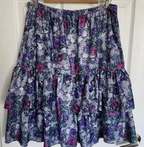 Purple Blue Navy Pink Floral Skirt Mid Calf Size 18WP 18 Tiered 2 Layered Goth - Picture 1 of 11