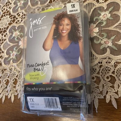 Just My Size Pure Comfort Bra Spark Blue 1c 1263 Style New Pull Over Wireless  - Image 1 of 4