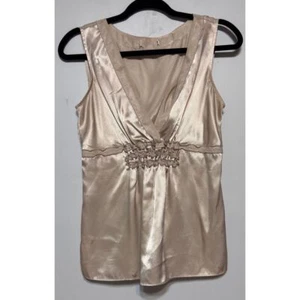 Y2K Champagne Satin Babydoll Coquette Tank Size Small Ruched Empire Waist Retro - Picture 1 of 3