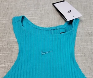 NIKE Chill Midi Dress Small Womens Turquoise Blue Knit Rib Slim Sleeveless - Picture 1 of 10