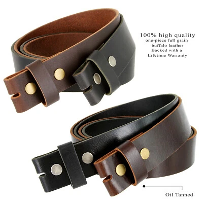 One Piece Full Grain Buffalo Oil Tanned Leather Replacement Belt Strap 1-1/2" - Image 1 of 4
