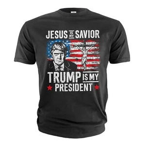 T-shirt maglietta Trump is my president Jesus is my savior DJT Donald Trump 2024 - Foto 1 di 13