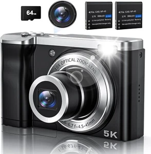 5K Digital Camera with 64GB Card, Touch Screen & 10X Optical Zoom, 56MP Compact - Picture 1 of 8