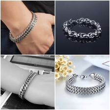 Mens Silver Stainless Steel Bracelet Heavy Wristband Bangle Cuff Chain Jewelry