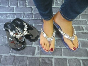 Jelly Sandal "LOMBARD" Women's Thong Flip Flop Slip On Plastics Gems - Ann More - Picture 1 of 3
