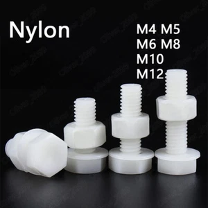 Tornillos de cabeza hexagonal de nailon blanco con tuercas hexagonales arandelas planas M4 M5 M6 M8 M10 M12 - Imagen 1 de 5