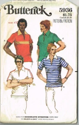 Camisa Pullover Para Hombre Patrón Butterick 5936 Años 70 Vintage Moda Talla 40 Foto 1 de 2
