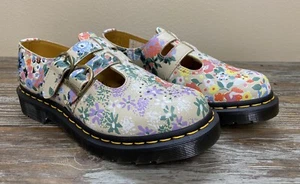 Dr. Martens 2 Strap Mary Janes Floral Mash Up Leather Parchment Beige Size 5 - Picture 1 of 12