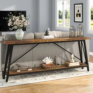 180cm Industrial Sofa Table w/2-Tier Shelves for Entryway /Hallway/Living Room - Picture 1 of 10