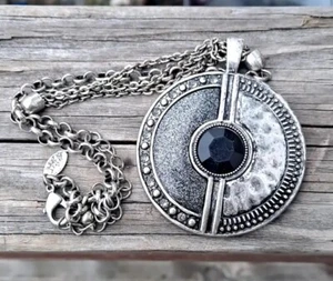 Laura Ashley Pendant Textured silver and black enameled Pendant with necklace - Picture 1 of 4