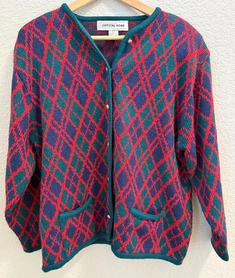 Cárdigan tejido vintage cristal-kobe patrón argyle acrílico suéter años 90 Foto 1 de 4