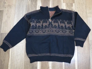 Dale Of Norway Herren Schwarz/Braun Schneeflocke/Hirsch 1/4 Zip Wollpullover Gr. L MÄNGEL - Bild 1 von 12