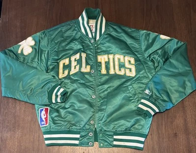 Chaqueta de satén vintage de los Boston Celtics para hombre M Starter años 80 bombardero NBA Larry Bird Foto 1 de 4
