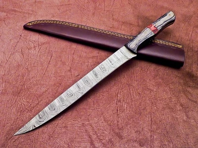 HOJA DE ACERO DAMASCO HECHA A MANO PERSONALIZADA, CUCHILLO DE CAZA DE CAMPING, CUCHILLO DE FILETE 5802 Foto 1 de 4