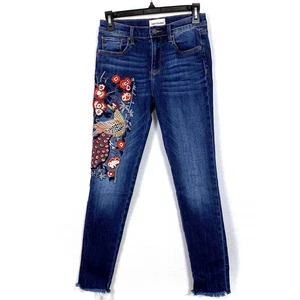 Free People Driftwood Jackie Jeans Size 25 Floral Embroidered Boho Hippy Denim - Picture 1 of 8