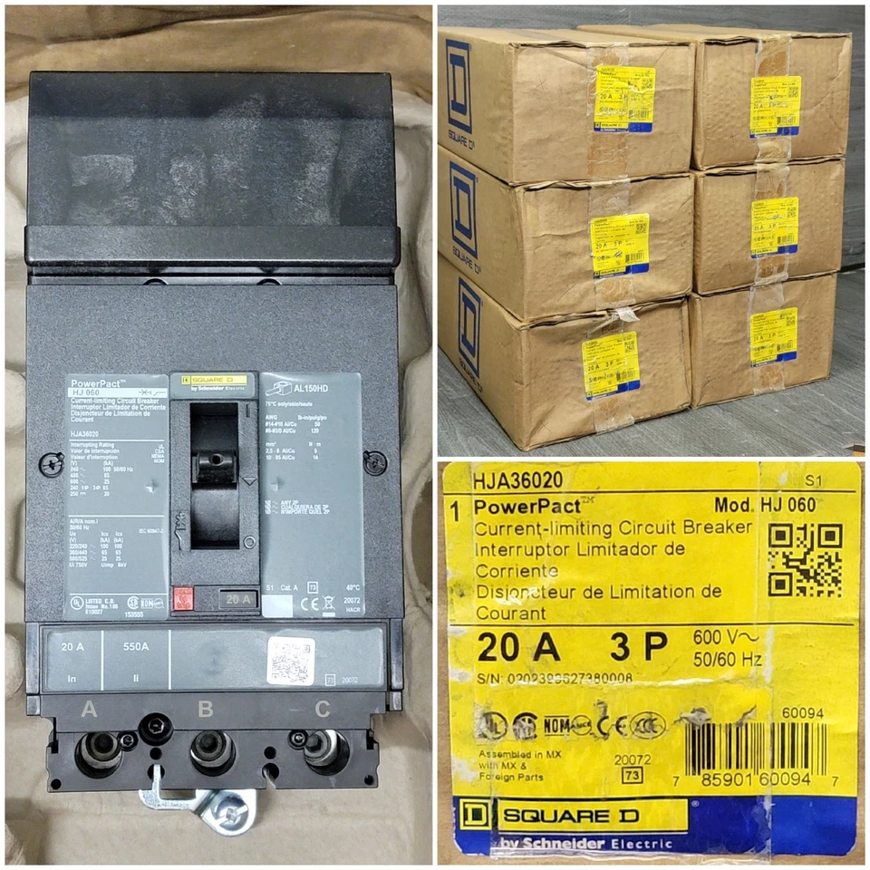 全新带盒方形 D HJA36020,20 安培,600 伏,65K,I 系列断路器 — 第 1/1 张图片