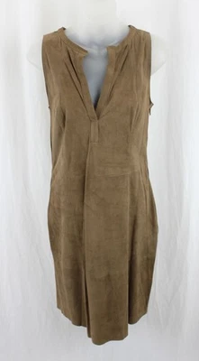 Marc Cain Women's Brown Suede Leather V Neck Sleeveless Sheath Dress Size 2 - image 1 of 4