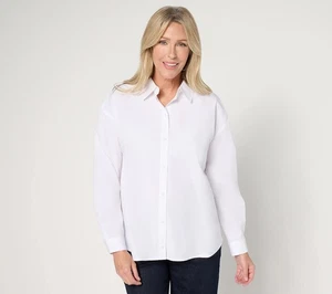 Attitudes by Renee Sz LARGE Woven Button Front Shirt with Bows WHITE A676417 - Picture 1 of 2