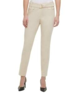 MSRP $90 Calvin Klein Belted Straight-Leg Pants Beige Size 6