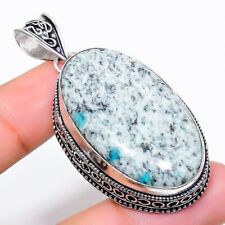 K2 Blue Azurite Gemstone Handmade 925 Sterling Silver Jewelry Pendant 2.29"