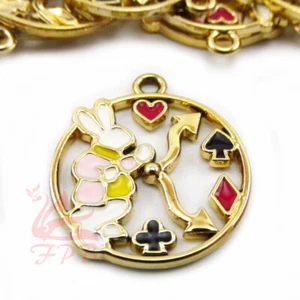 White Rabbit Clock - 2/5/10 Alice in Wonderland Gold Plated 23mm Charms EC6145 - Picture 1 of 6