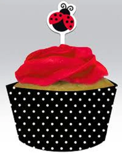 Ladybug Cupcake wraps with picks/toppers - Image 1 of 1