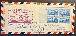 Gary Air Mail Day, 6/5/1952, Gary, IN postmark, with #1000 Plate Block, 9.5"x4" - Picture 1 of 1