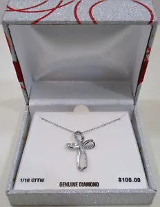 1/10 CT TW Genuine Diamond Pendant In Sterling Silver Necklace NEW 37433 (C2) - Picture 1 of 12