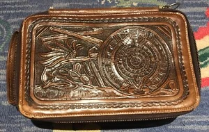 "Custodia trucco cosmetico in pelle Tooled J L Vela Messico borsa occidentale 10""x6,5x3,5" - Foto 1 di 13