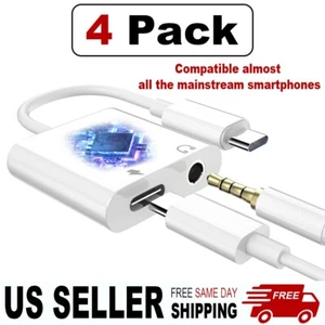 4 Pack - USB Type C to 3.5mm Headphone Aux Audio Jack & Charging Cable Adapter - Zdjęcie 1 z 8