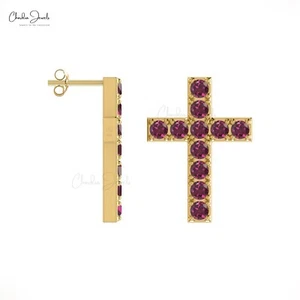 2mm AAA Rhodolite Garnet With 14k Solid Gold Spiritual Stud Earrings For Women - Picture 1 of 22