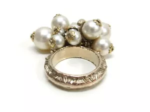 CHANEL Ring Gold Plated CC Logo White Pearls Charm A11A EU 53 / US 6.25 Auth - Picture 1 of 15