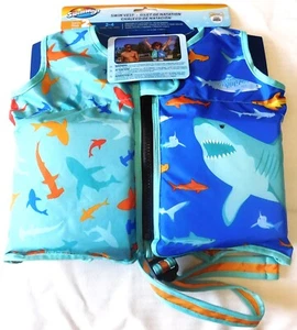SWIMWAYS Child Swim Vest Step 2 First Paddle 2-4 Years Full Front Zip Sharks - Picture 1 of 8