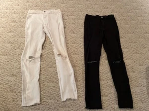Lot of 2 Girls ripped black & white jeans pants  by Zara girls size 11/12 - Picture 1 of 3