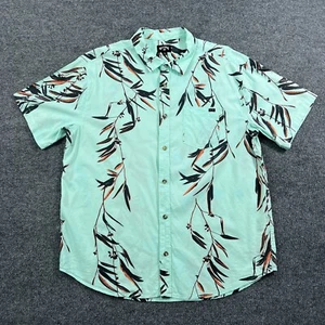 Billabong Mens Hawaiian Shirt Large Blue Aloha Button Leaf Splatter Surf Pocket - Picture 1 of 11