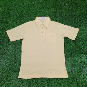 Vintage 80s MOD Plain Blank Polo Shirt Small 18x26 Faded-Yellow 4-Buttons Pocket