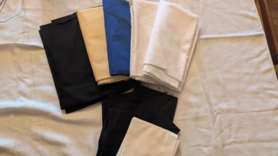 Lote de restos de tela de tela ancha - negro blanco azul amarillo - ~6 yardas cuadradas corte mixto Foto 1 de 4