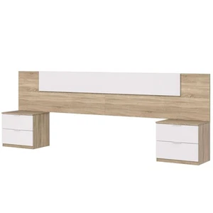 Cabecero Dormitorio Matrimonio con 2 mesitas Blanco y Roble con mesillas incluíd - Imagen 1 de 9