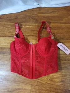NWT Juicy Couture Red Lace Corset 34B Jeweled Straps - Picture 1 of 5
