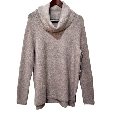 Lands End Womens M Cowl Neck Alpaca Wool Tunic Sweater Beige Cozycore Warm - Image 1 of 4