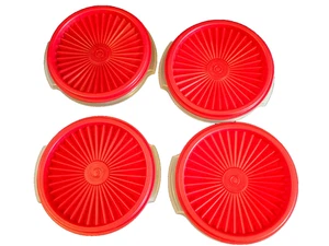 Vintage NOS Tupperware 1323 Bowls Set of 4 With Red Lids Unused Old Stock - Picture 1 of 6