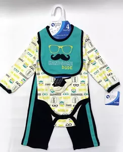 Baby Gear Handsome Dude Boys 4 Piece Layette Set Bodysuit Pants Bib Socks 9-12M - Picture 1 of 10
