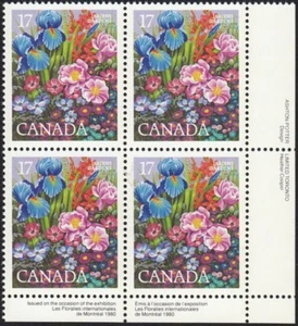 GARDEN - FLOWERS - Iris, Aster = Canada 1980 # 855 MNH LR Block of 4 - Picture 1 of 1