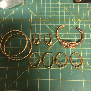 Bronze MILOR Italy Gold Tone Oval Hoop Earrings And Bracelets Lot - Picture 1 of 21