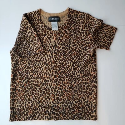 Sag Harbor Woman Brown Black Leopard Print Short Sleeve Sweater Size Small - Image 1 of 4